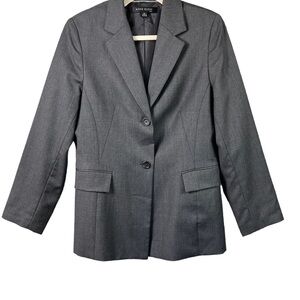Anne Klein Suit Blazer Jacket Gray Wool Blend Button Closure Size 10